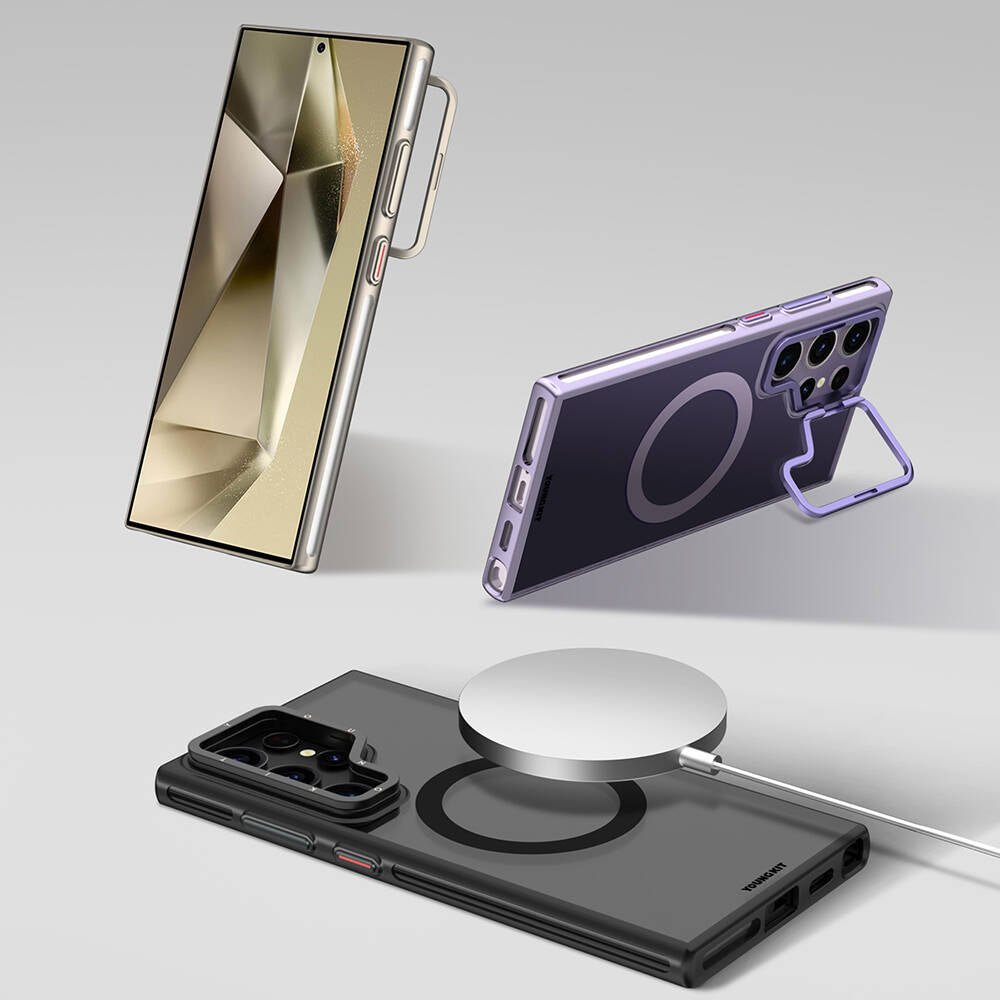 Galaxy S24 Ultra Kılıf Magsafe Şarj Özellikli Sararma Önleyici Youngkit Crystal Grid Kılıf Gold