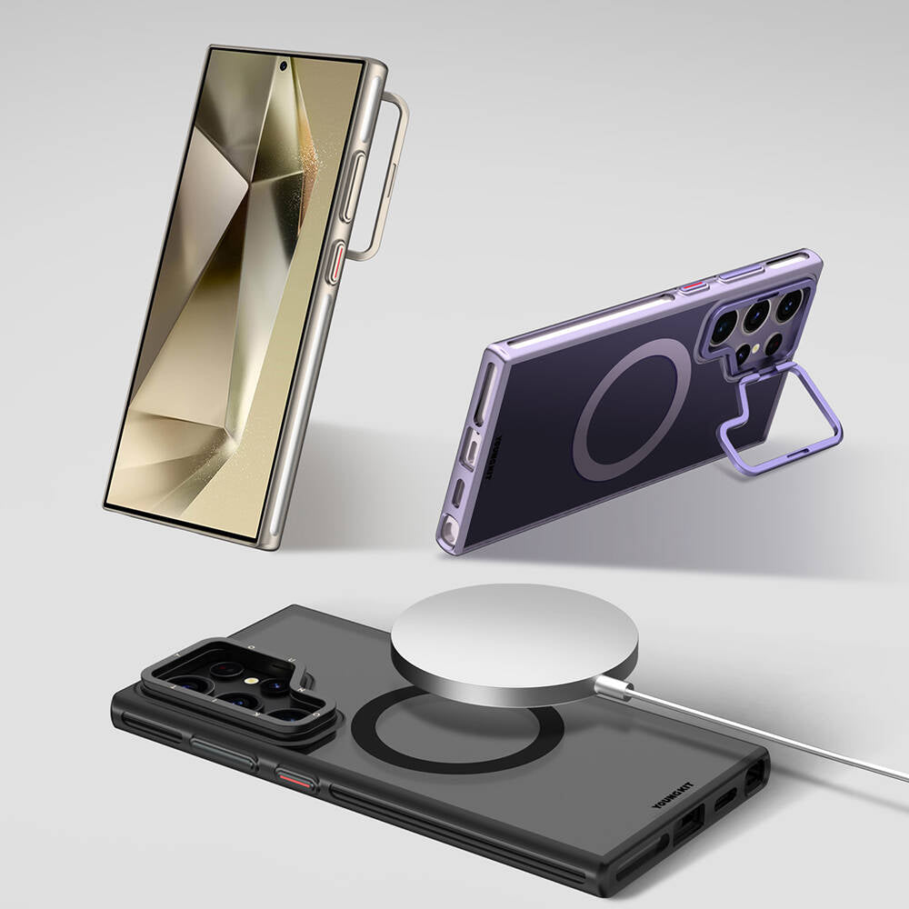 Galaxy S24 Ultra Kılıf Magsafe Şarj Özellikli Sararma Önleyici Youngkit Crystal Grid Kılıf Mor