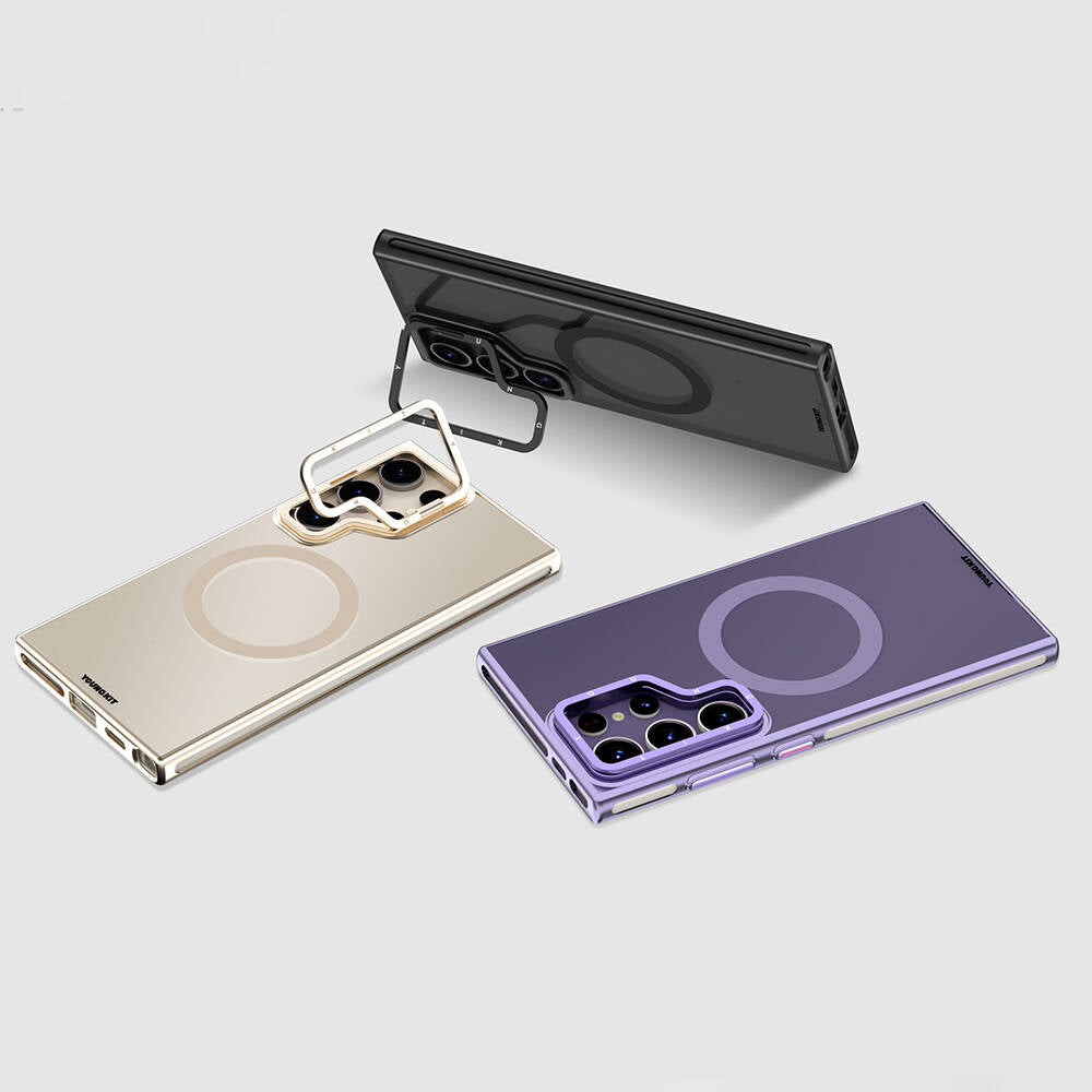 Galaxy S24 Ultra Kılıf Magsafe Şarj Özellikli Sararma Önleyici Youngkit Crystal Grid Kılıf Gold