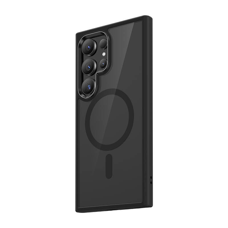 Galaxy S24 Ultra Kılıf Magsafe Şarj Özellikli Şeffaf Arka Yüzey Benks MagClap TPU Çerçeve Kılıf Gri