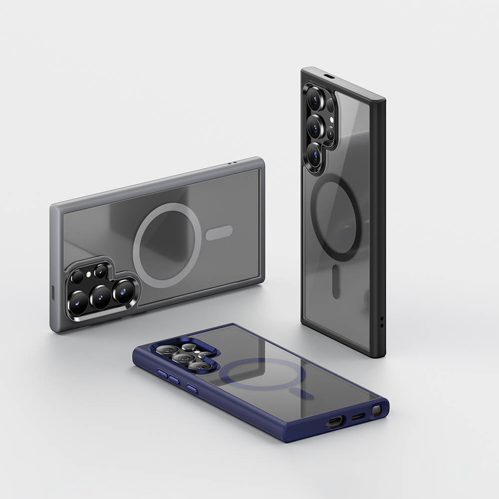 Galaxy S24 Ultra Kılıf Magsafe Şarj Özellikli Şeffaf Arka Yüzey Benks MagClap TPU Çerçeve Kılıf Gri