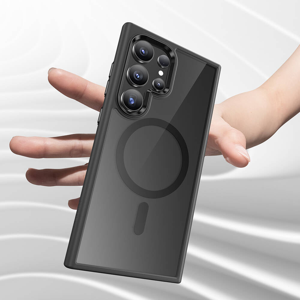 Galaxy S24 Ultra Kılıf Magsafe Şarj Özellikli Şeffaf Arka Yüzey Benks MagClap TPU Çerçeve Kılıf Siyah