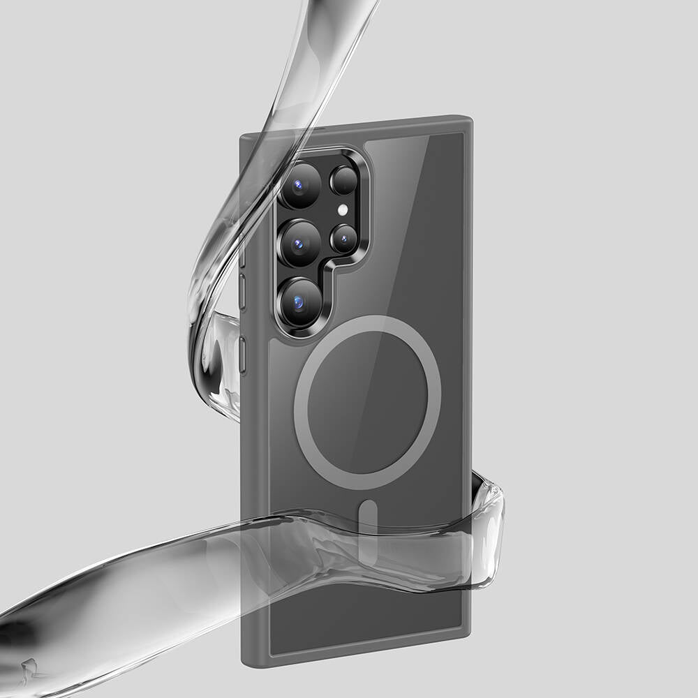 Galaxy S24 Ultra Kılıf Magsafe Şarj Özellikli Şeffaf Arka Yüzey Benks MagClap TPU Çerçeve Kılıf Siyah