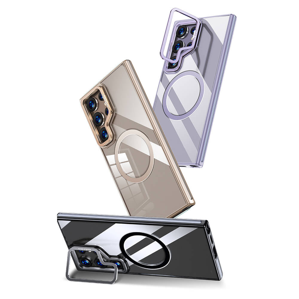 Galaxy S24 Ultra Kılıf Magsafe Şarj Özellikli Wlons Standlı Efsane Kılıf Mor