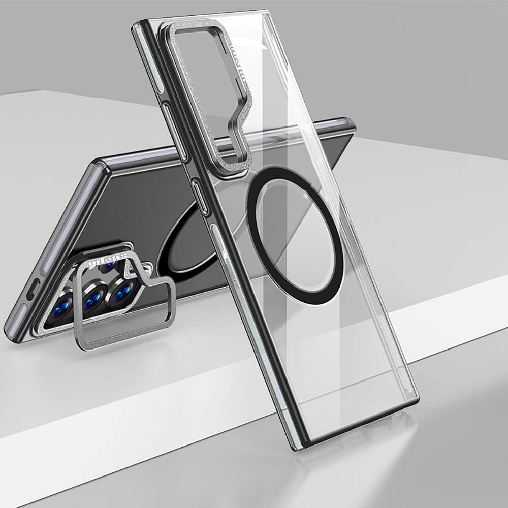 Galaxy S24 Ultra Kılıf Magsafe Şarj Özellikli Wlons Standlı Efsane Kılıf Siyah