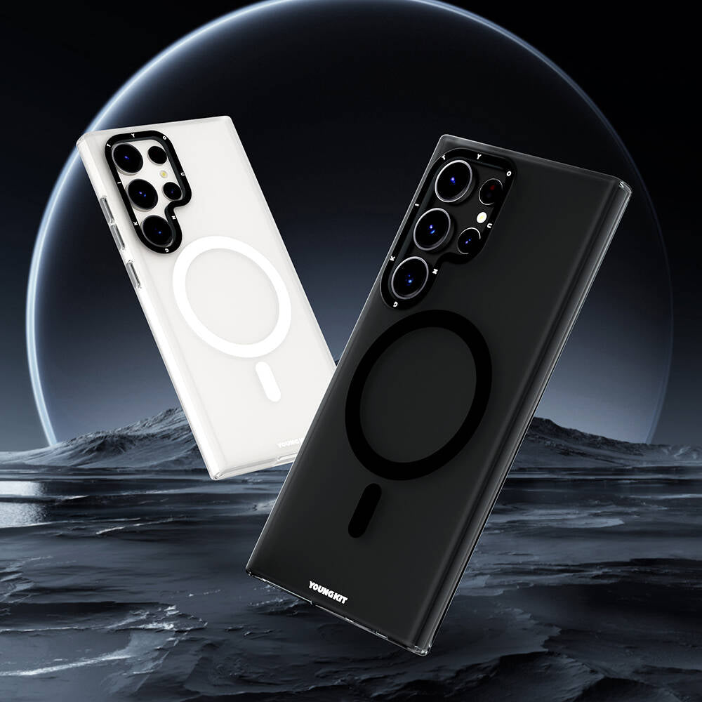 Galaxy S24 Ultra Kılıf Magsafe Şarj Özellikli Youngkit Hidden Sand Serisi Kılıf Beyaz