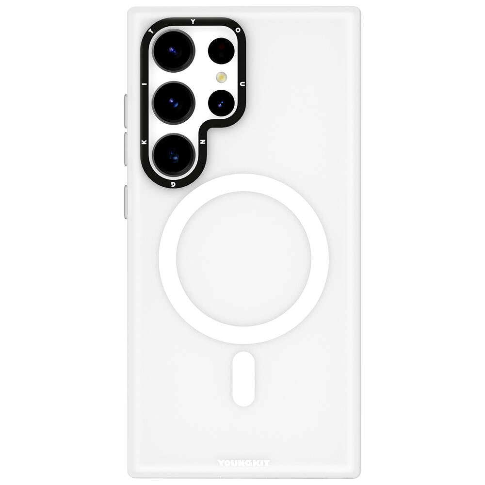 Galaxy S24 Ultra Kılıf Magsafe Şarj Özellikli Youngkit Hidden Sand Serisi Kılıf Beyaz