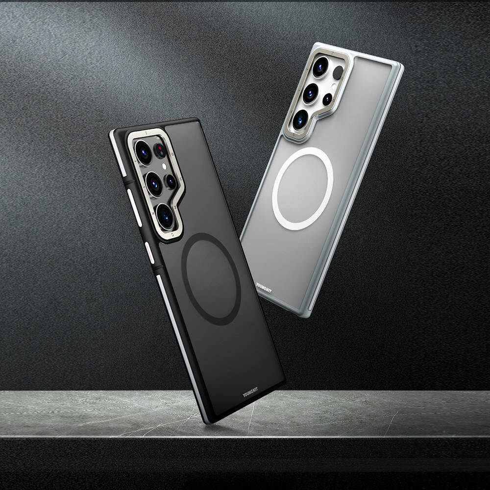 Galaxy S24 Ultra Kılıf Magsafe Şarj Özellikli Youngkit Rock Sand Serisi Kılıf Siyah