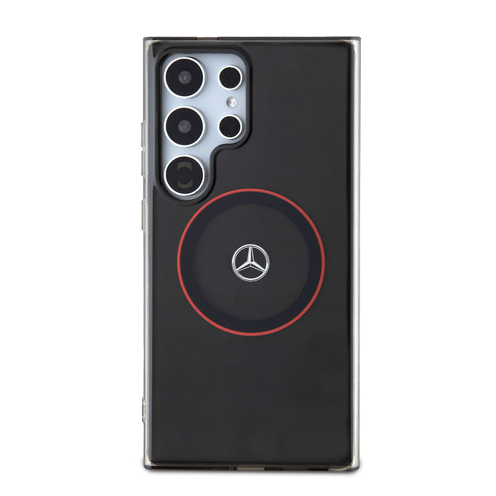 Galaxy S24 Ultra Kılıf Mercedes Benz Orjinal Lisanslı Magsafe Şarj Özellikli IML Yıldız Logolu Red Ring Kılıf Siyah