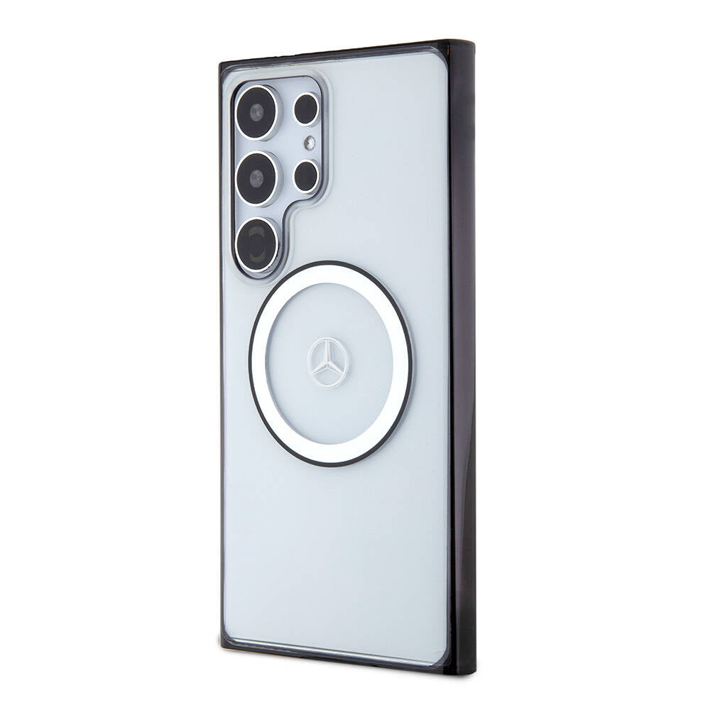 Galaxy S24 Ultra Kılıf Mercedes Benz Orjinal Lisanslı Magsafe Şarj Özellikli PC TPU Transparan Black Ring Kılıf Renksiz