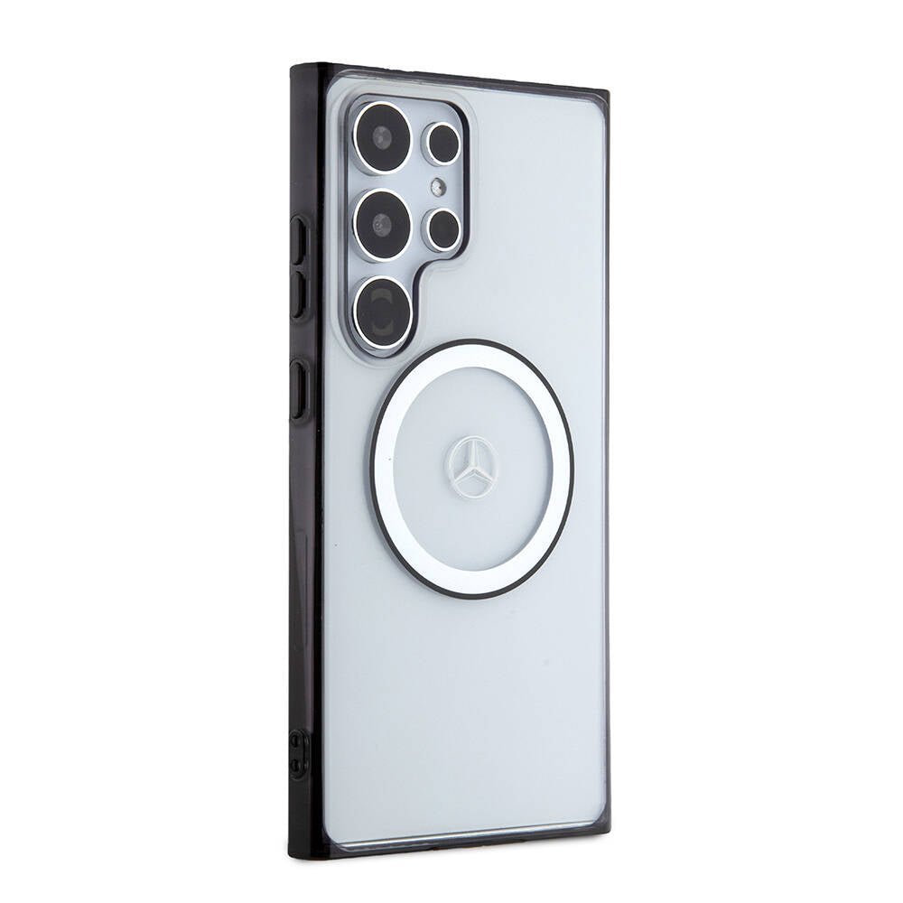 Galaxy S24 Ultra Kılıf Mercedes Benz Orjinal Lisanslı Magsafe Şarj Özellikli PC TPU Transparan Black Ring Kılıf Renksiz