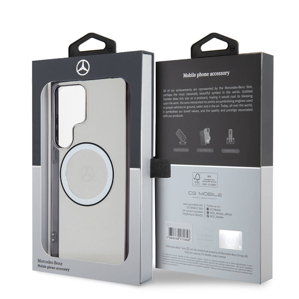 Galaxy S24 Ultra Kılıf Mercedes Benz Orjinal Lisanslı Magsafe Şarj Özellikli PC TPU Transparan Black Ring Kılıf Renksiz