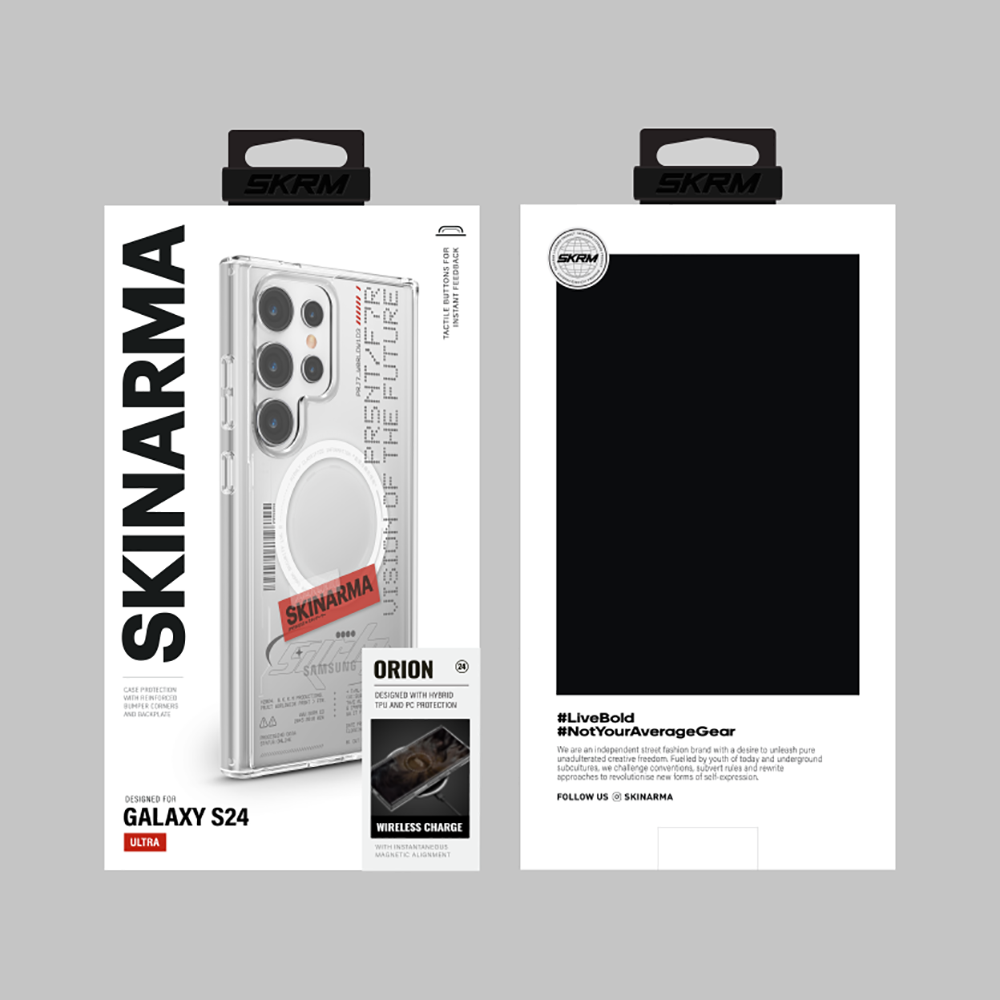 Galaxy S24 Ultra Kılıf SkinArma Magsafe Şarj Özellikli Yazı Desenli Airbag Tasarımlı Orion Kılıf Siyah