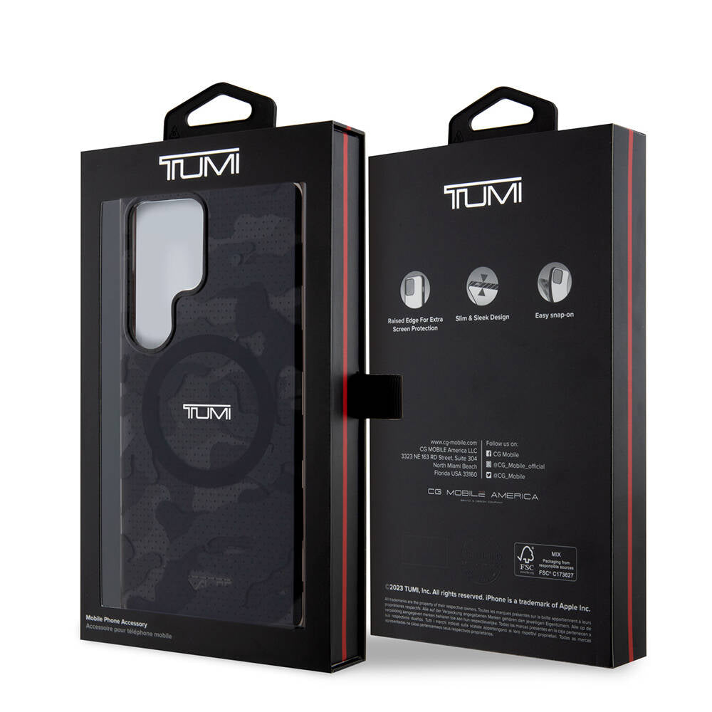 Galaxy S24 Ultra Kılıf TUMI Orjinal Lisanslı Magsafe Şarj Özellikli Buzlanmış Saydam Ağ Kamuflajı Desenli Kılıf Gri