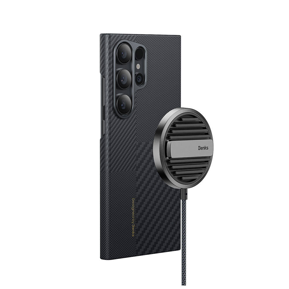 Galaxy S24 Ultra Magsafe Şarj Özellikli Karbon Fiber Benks Montage ArmorAir Kevlar Kılıf Siyah