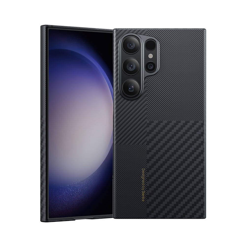 Galaxy S24 Ultra Magsafe Şarj Özellikli Karbon Fiber Benks Montage ArmorAir Kevlar Kılıf Siyah