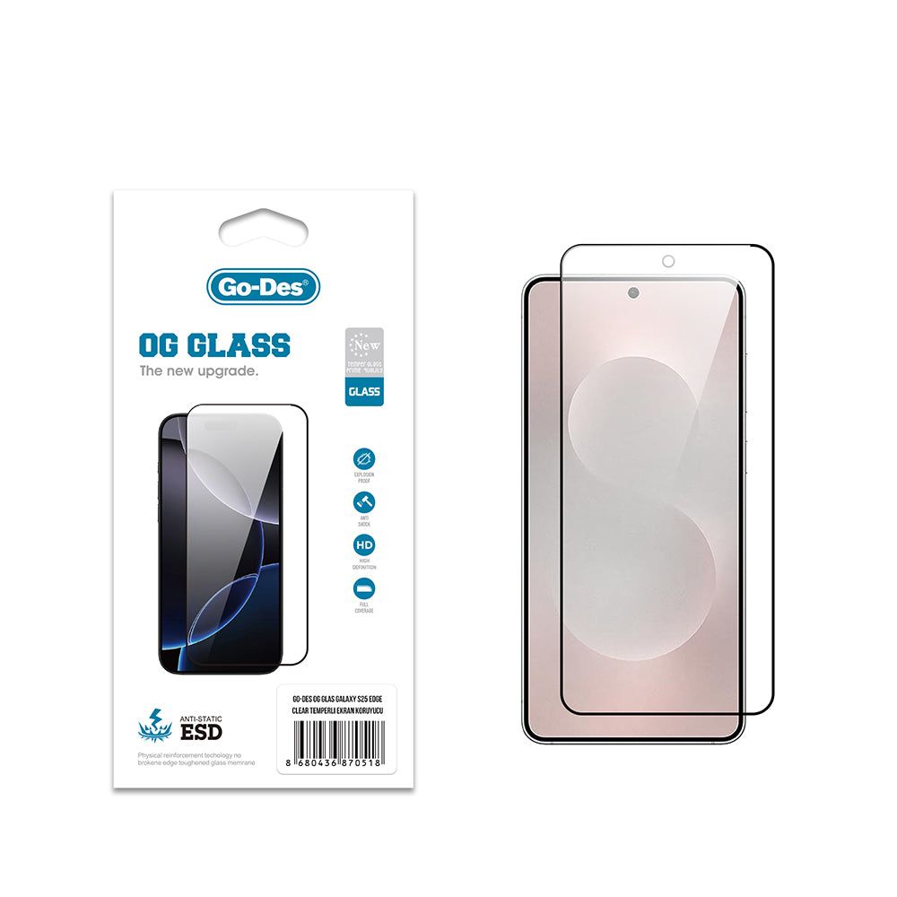 Galaxy S25 Edge Go Des OG Glass Antistatik Temperli Cam Ekran Koruyucu Şeffaf
