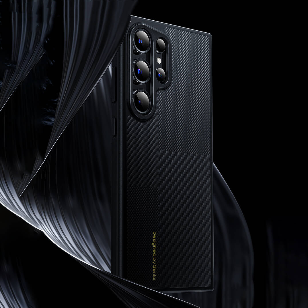 Galaxy S25 Kılıf M-safe Şarj Özellikli Karbon Fiber Benks Montage Hybrid ArmorPro Kevlar Kapak Siyah