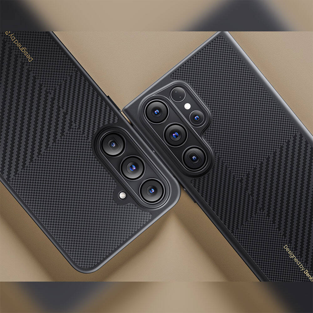 Galaxy S25 Kılıf M-safe Şarj Özellikli Karbon Fiber Benks Montage Hybrid ArmorPro Kevlar Kapak Siyah