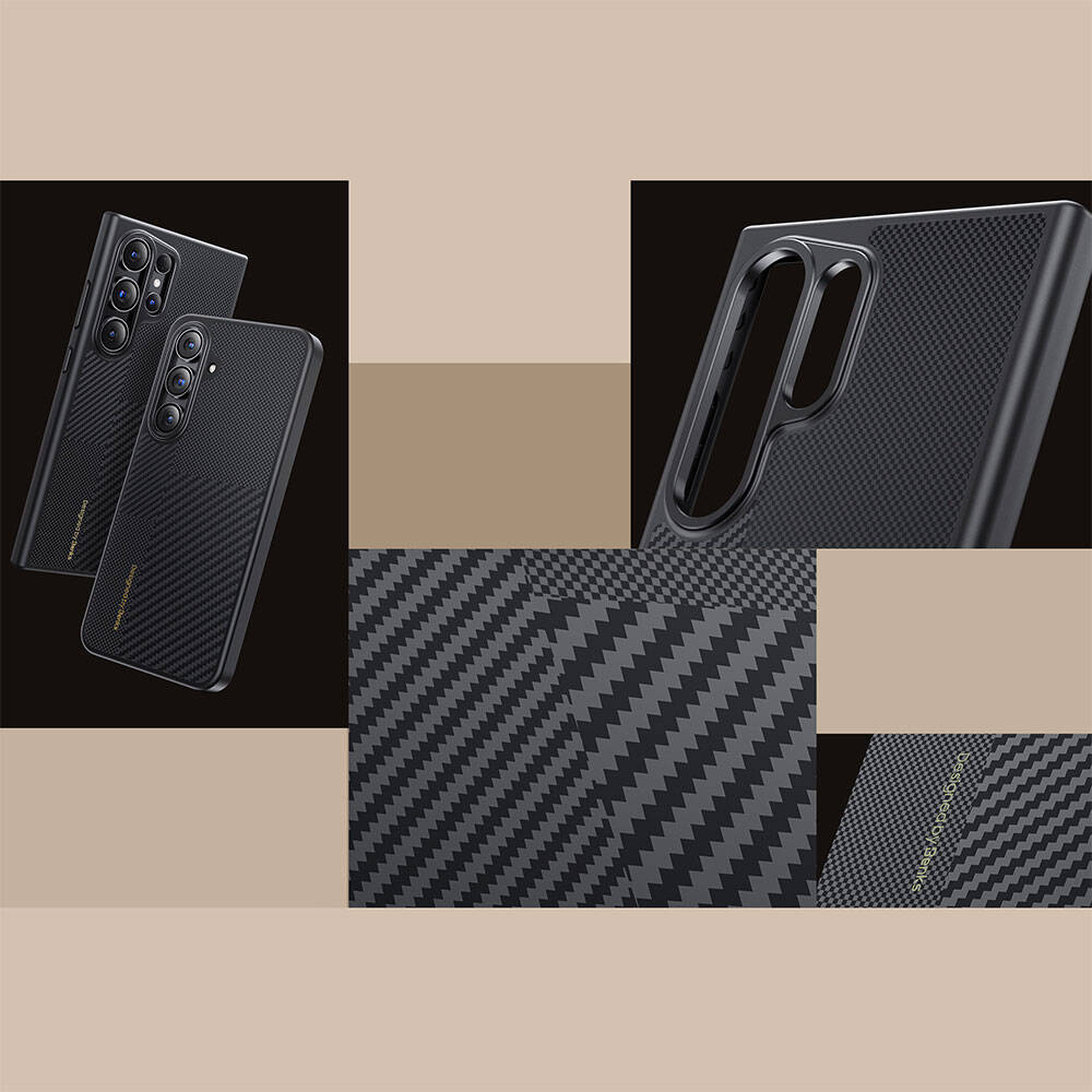 Galaxy S25 Kılıf M-safe Şarj Özellikli Karbon Fiber Benks Montage Hybrid ArmorPro Kevlar Kapak Siyah