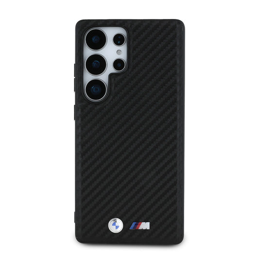 Galaxy S25 Ultra Kılıf BMW Orjinal Lisanslı M-safe Şarj Özellikli Karbon Fiber Tasarımlı ve Metal Logolu PU Deri Kapak