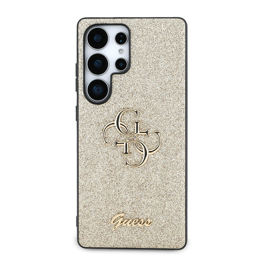 Galaxy S25 Ultra Kılıf Guess Orjinal Lisanslı 4G Büyük Metal Logolu Glitter Kapak Siyah
