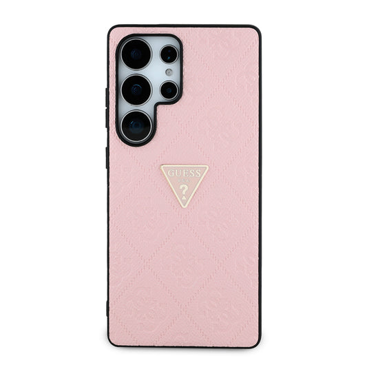 Galaxy S25 Ultra Kılıf Guess Orjinal Lisanslı 4G Desenli Sıcak Damgalı Üçgen Logolu Kapak Pembe
