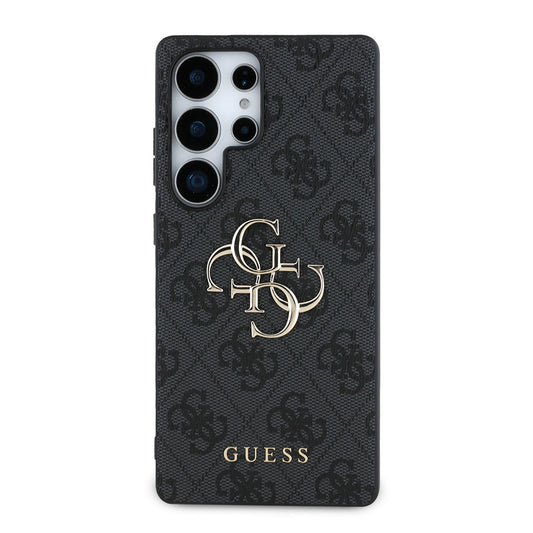 Galaxy S25 Ultra Kılıf Guess Orjinal Lisanslı PU Deri 4G Desenli Metal Büyük 4G ve Yazı Logolu Kapak Pembe