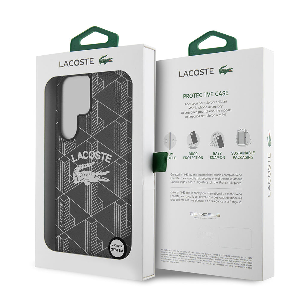 Galaxy S25 Ultra Kılıf Lacoste Orjinal Lisanslı M-safe Şarj Özellikli Mono Vintage Logo Kapak Lacivert