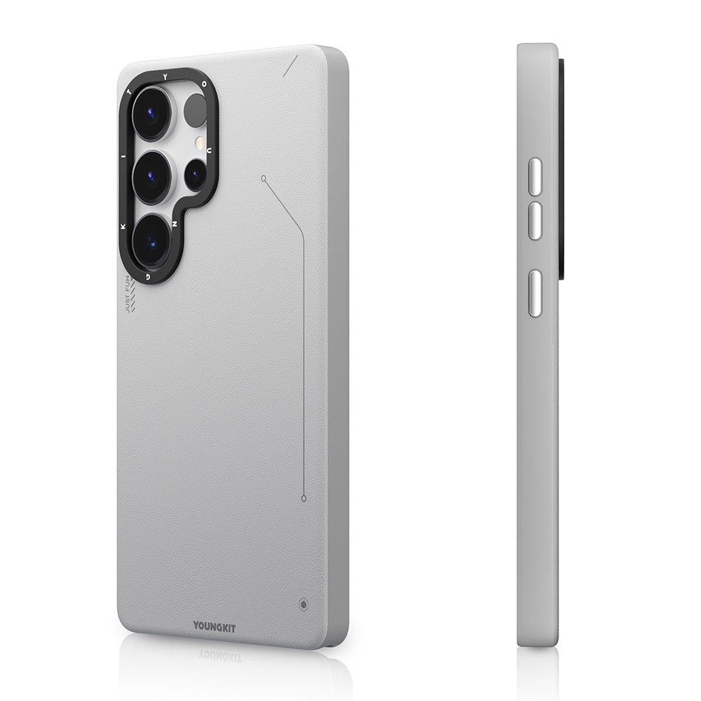 Galaxy S25 Ultra Kılıf M-safe Şarj Özellikli Basit Mat Deri Desenli Youngkit Tech Fashion Serisi Kapak Kahverengi