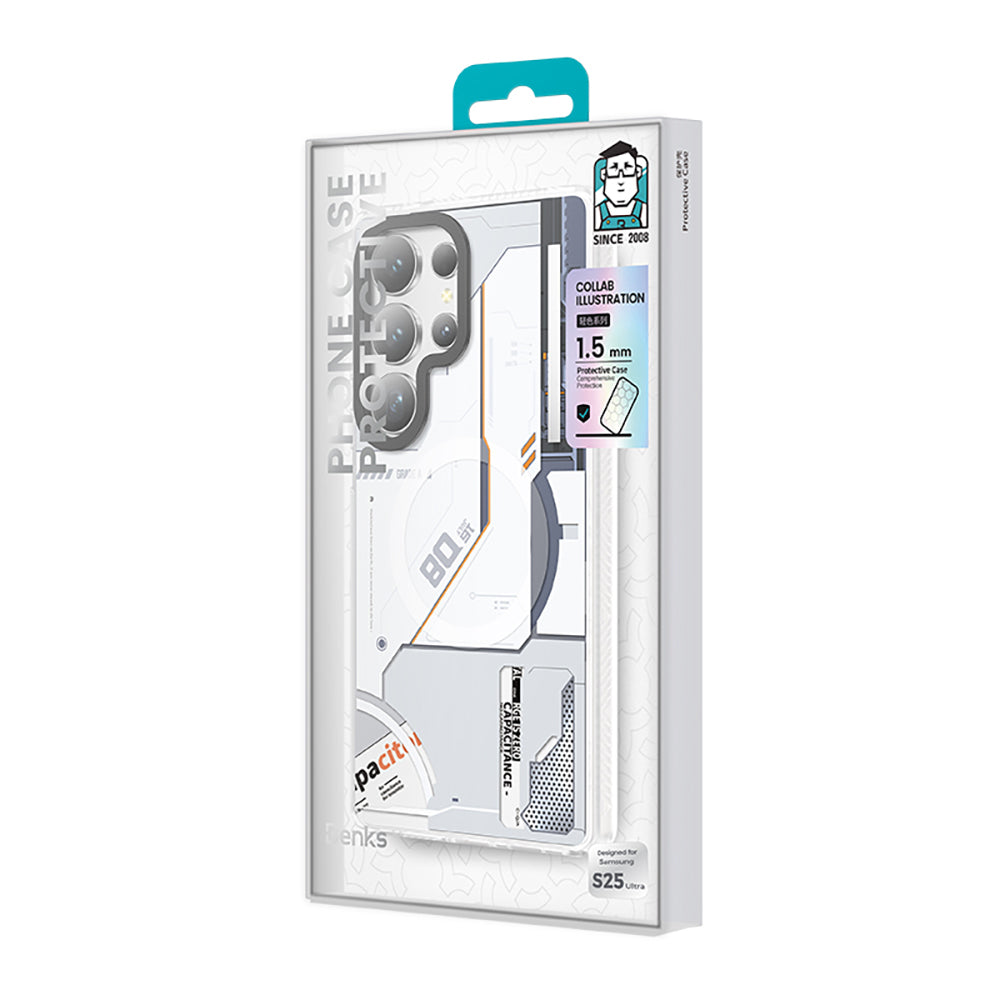 Galaxy S25 Ultra Kılıf Magsafe Şarj Özellikli Benks Dynamic Mecha Serisi Kılıf Beyaz