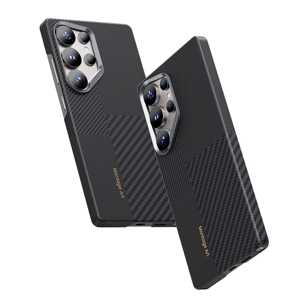 Galaxy S25 Ultra Kılıf Magsafe Şarj Özellikli Karbon Fiber Benks Montage ArmorAir Kevlar Kılıf Siyah
