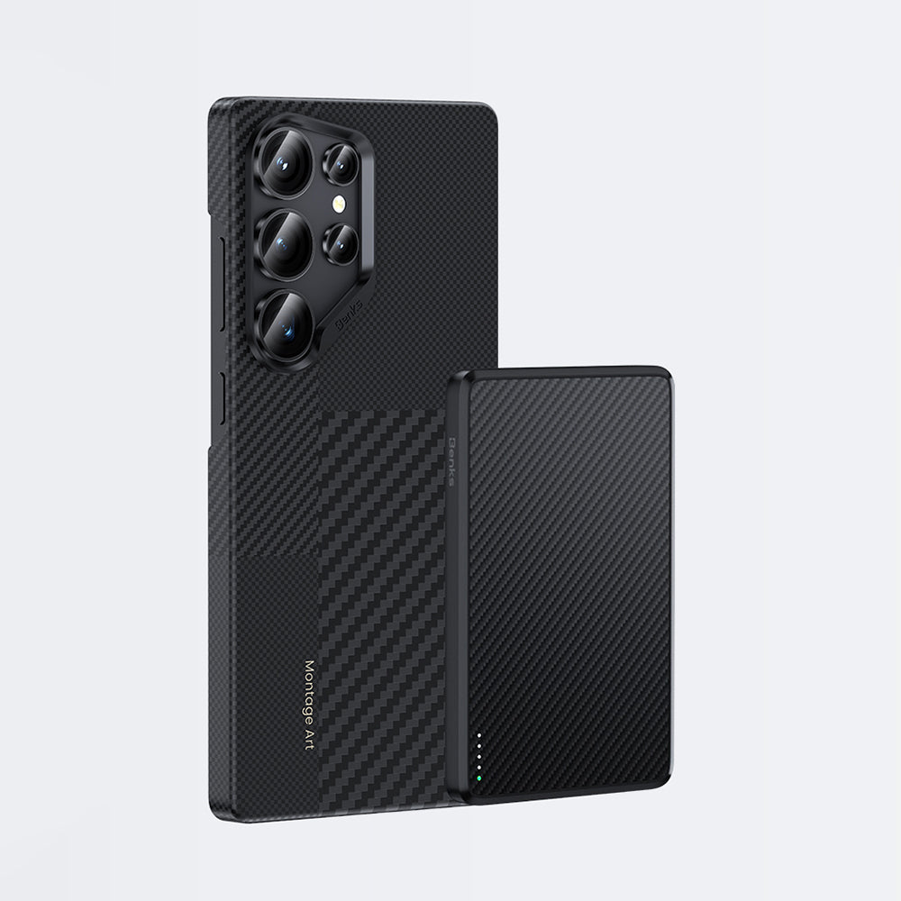Galaxy S25 Ultra Kılıf Magsafe Şarj Özellikli Karbon Fiber Benks Montage ArmorAir Kevlar Kılıf Siyah