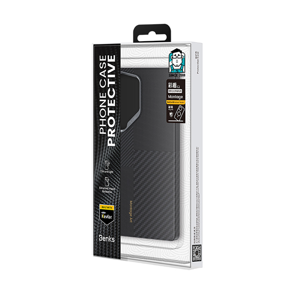 Galaxy S25 Ultra Kılıf Magsafe Şarj Özellikli Karbon Fiber Benks Montage ArmorAir Kevlar Kılıf Siyah