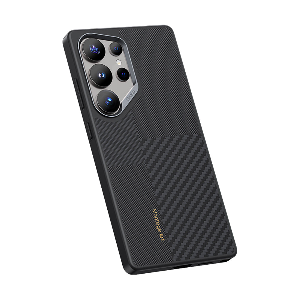 Galaxy S25 Ultra Kılıf Magsafe Şarj Özellikli Karbon Fiber Benks Montage Hybrid ArmorPro Kevlar Kılıf Siyah