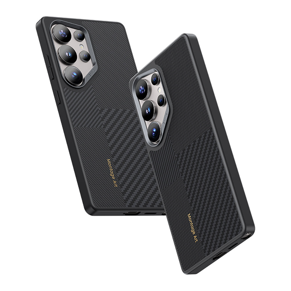 Galaxy S25 Ultra Kılıf Magsafe Şarj Özellikli Karbon Fiber Benks Montage Hybrid ArmorPro Kevlar Kılıf Siyah