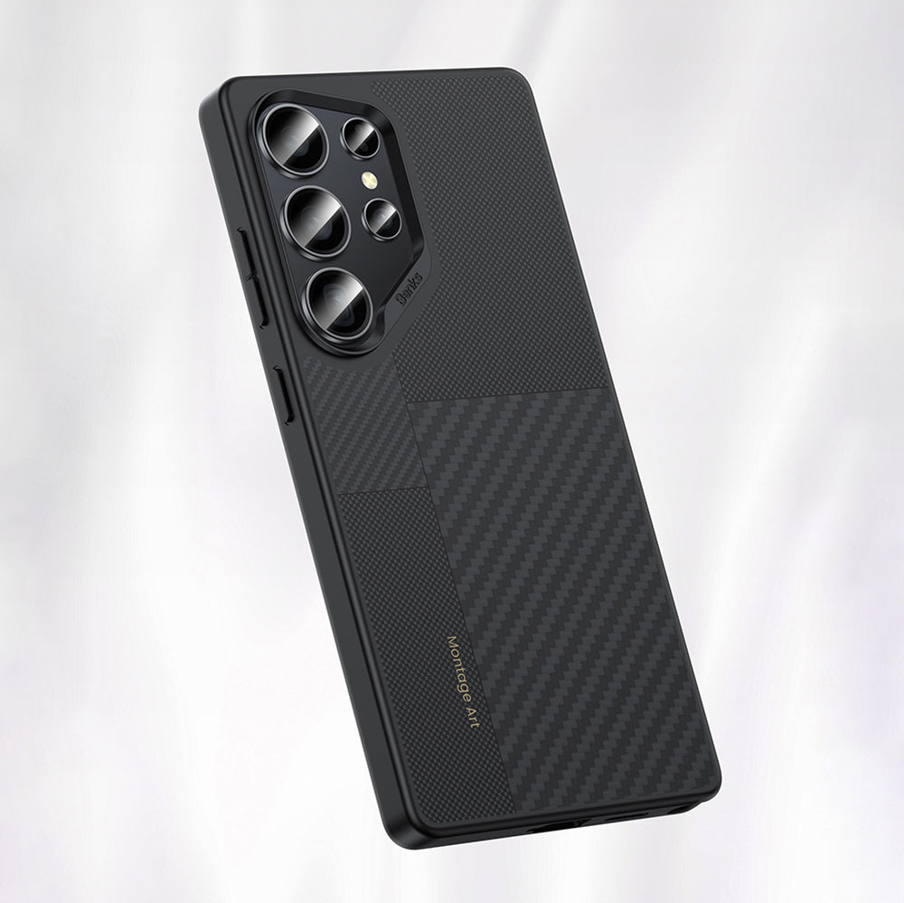 Galaxy S25 Ultra Kılıf Magsafe Şarj Özellikli Karbon Fiber Benks Montage Hybrid ArmorPro Kevlar Kılıf Siyah