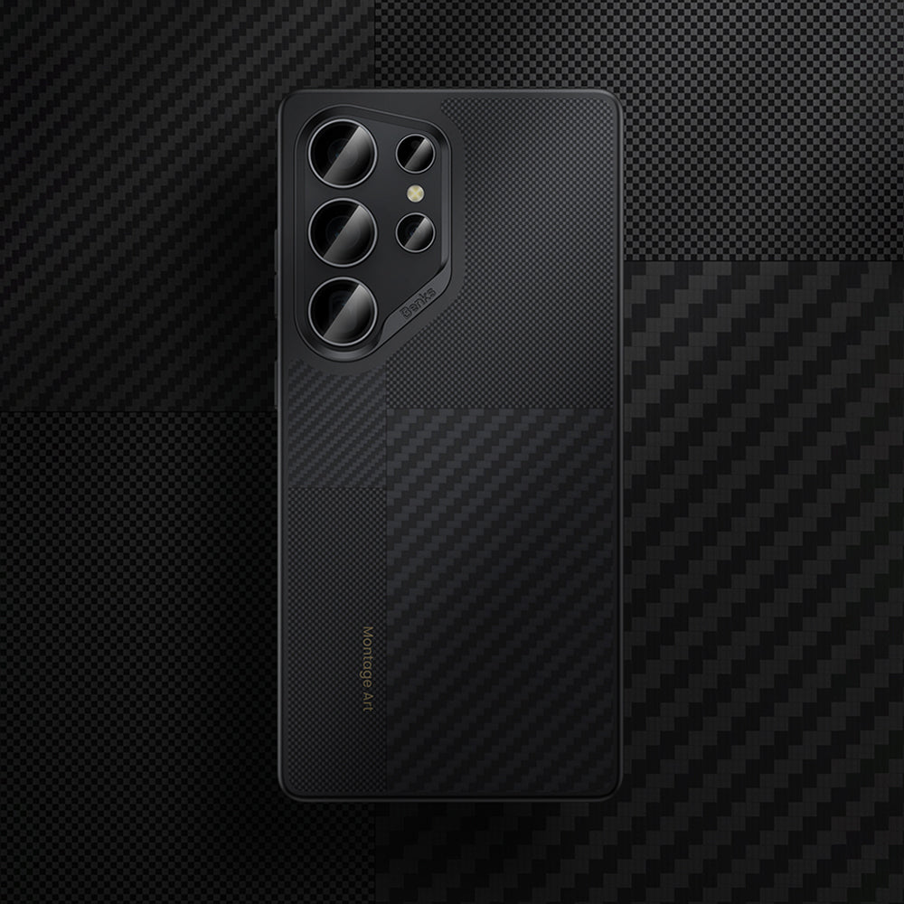 Galaxy S25 Ultra Kılıf Magsafe Şarj Özellikli Karbon Fiber Benks Montage Hybrid ArmorPro Kevlar Kılıf Siyah