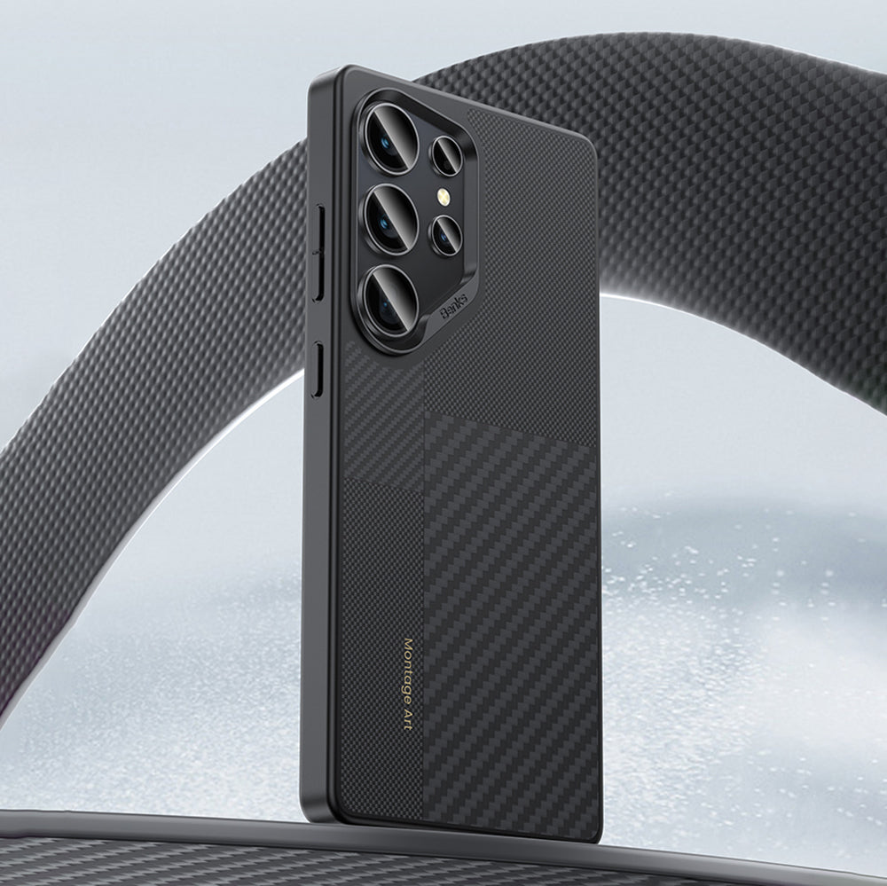 Galaxy S25 Ultra Kılıf Magsafe Şarj Özellikli Karbon Fiber Benks Montage Hybrid ArmorPro Kevlar Kılıf Siyah