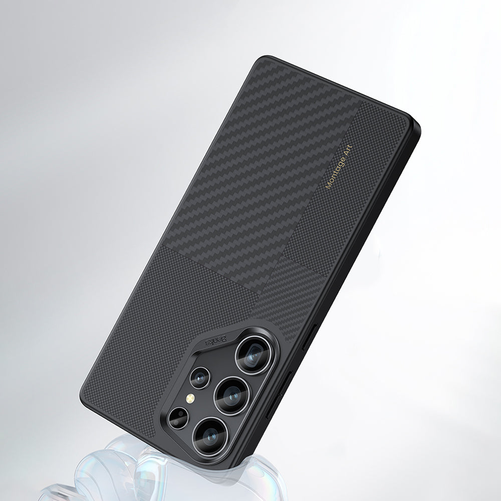 Galaxy S25 Ultra Kılıf Magsafe Şarj Özellikli Karbon Fiber Benks Montage Hybrid ArmorPro Kevlar Kılıf Siyah