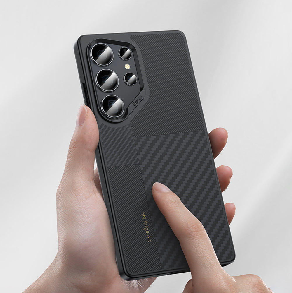 Galaxy S25 Ultra Kılıf Magsafe Şarj Özellikli Karbon Fiber Benks Montage Hybrid ArmorPro Kevlar Kılıf Siyah