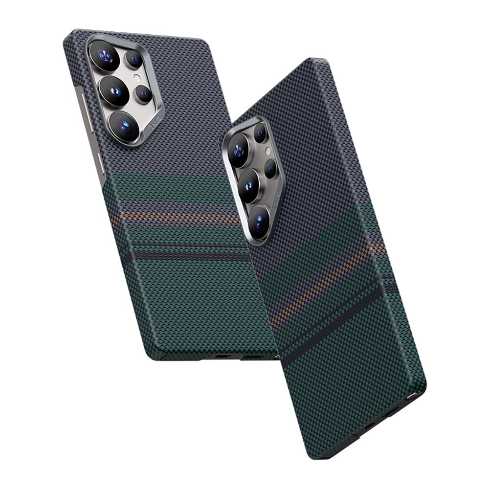 Galaxy S25 Ultra Kılıf Magsafe Şarj Özellikli Karbon Fiber Tasarımlı Benks Aurora ArmorAir Kevlar Kılıf Yeşil