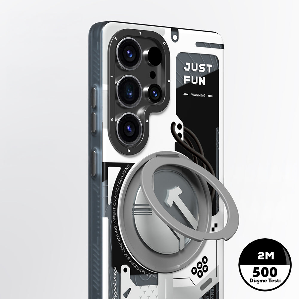 Galaxy S25 Ultra Kılıf M-safe Şarj Özellikli Youngkit 360° Standlı Starship Serisi Kapak Beyaz
