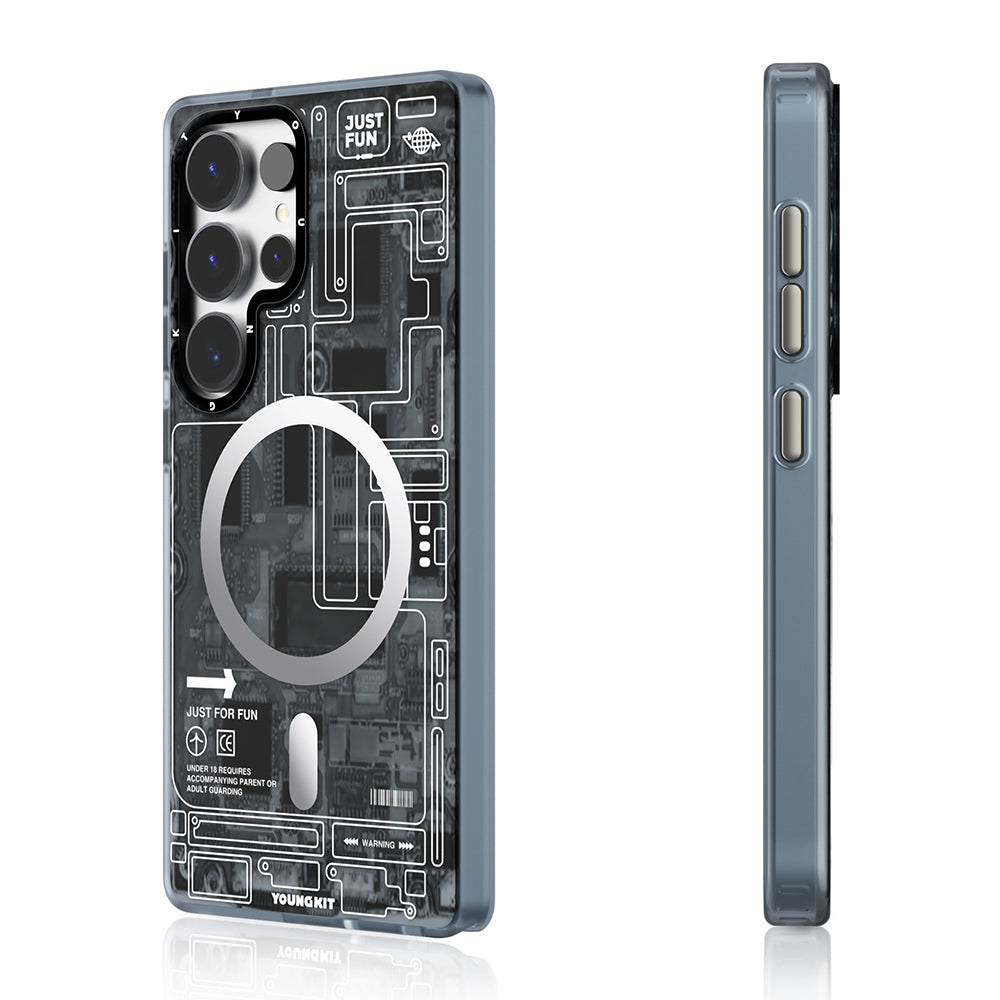 Galaxy S25 Ultra Kılıf M-safe Şarj Özellikli YoungKit Technology Serisi Kapak Mavi