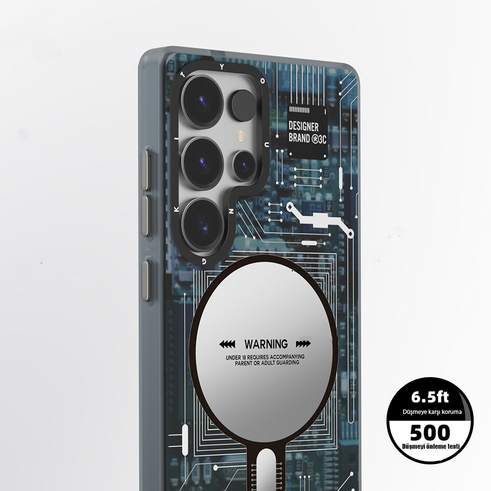 Galaxy S25 Ultra Kılıf M-safe Şarj Özellikli YoungKit Technology Serisi Kapak Siyah