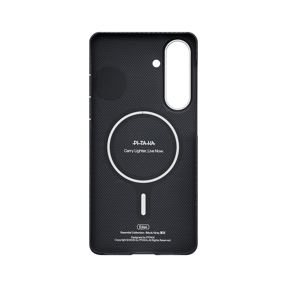 Galaxy S26 Kılıf M-safe Şarj Özellikli 600D Aramid Fiber Pitaka Edge Serisi Black-Grey Twill Kapak