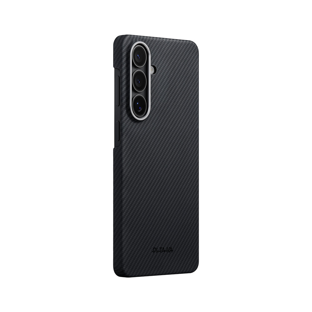 Galaxy S26 Kılıf M-safe Şarj Özellikli 600D Aramid Fiber Pitaka Edge Serisi Black-Grey Twill Kapak