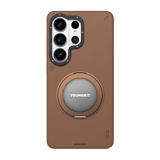 Galaxy S26 Ultra Kılıf M-safe Şarj Özellikli 360° Standlı Basit Mat Deri Desenli Youngkit Tech Leather Serisi Kapak