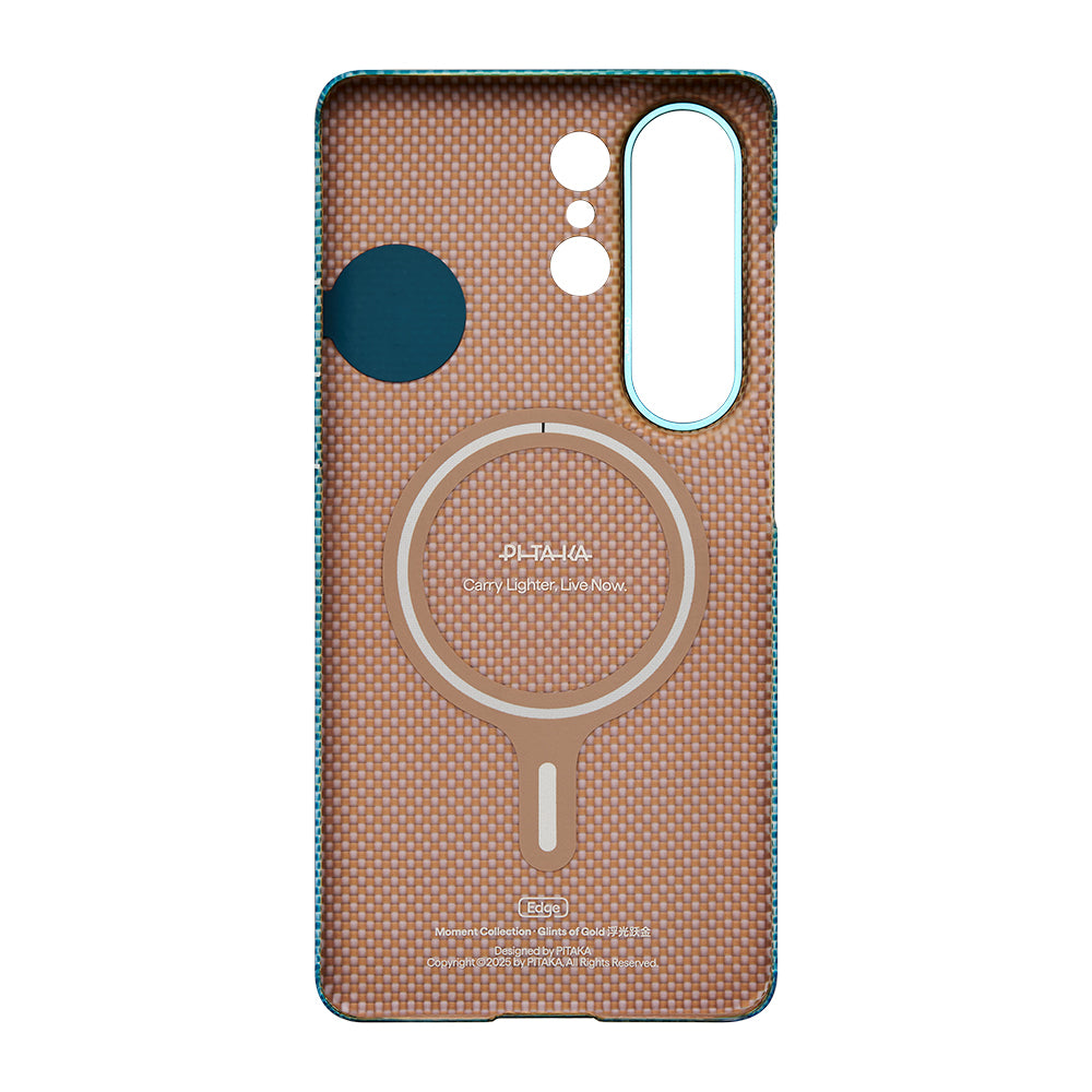 Galaxy S26 Ultra Kılıf M-safe Şarj Özellikli Aramid Fiber Pitaka Edge Serisi Glints of Gold Kapak