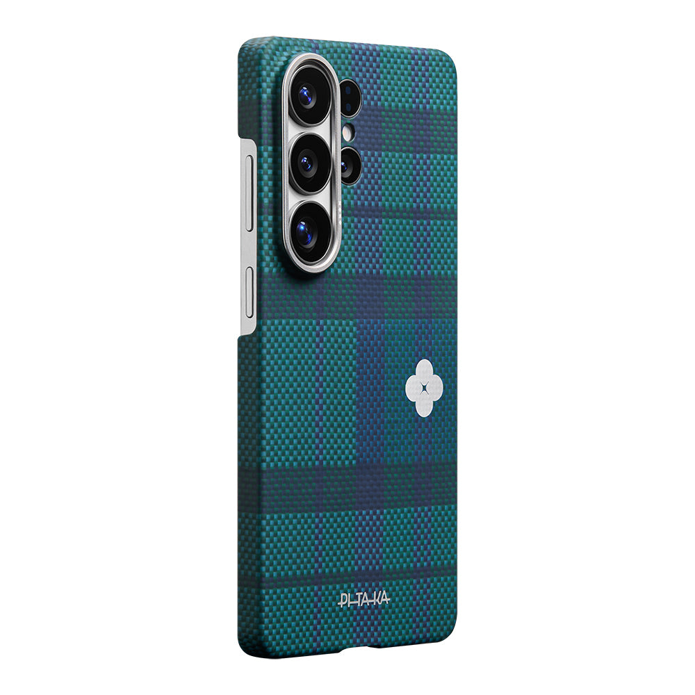 Galaxy S26 Ultra Kılıf M-safe Şarj Özellikli Aramid Karbon Fiber Pitaka Flora in Grid Serisi Kapak